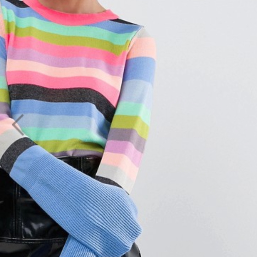 ASOS Neon Striped Sweater with Fluted Sleeves